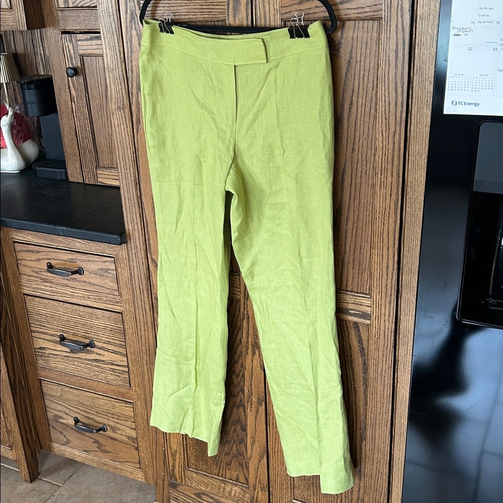 Talbots Pure Irish 100% Linen Trouser Pants Flowy Lime Green - Picture 2 of 5